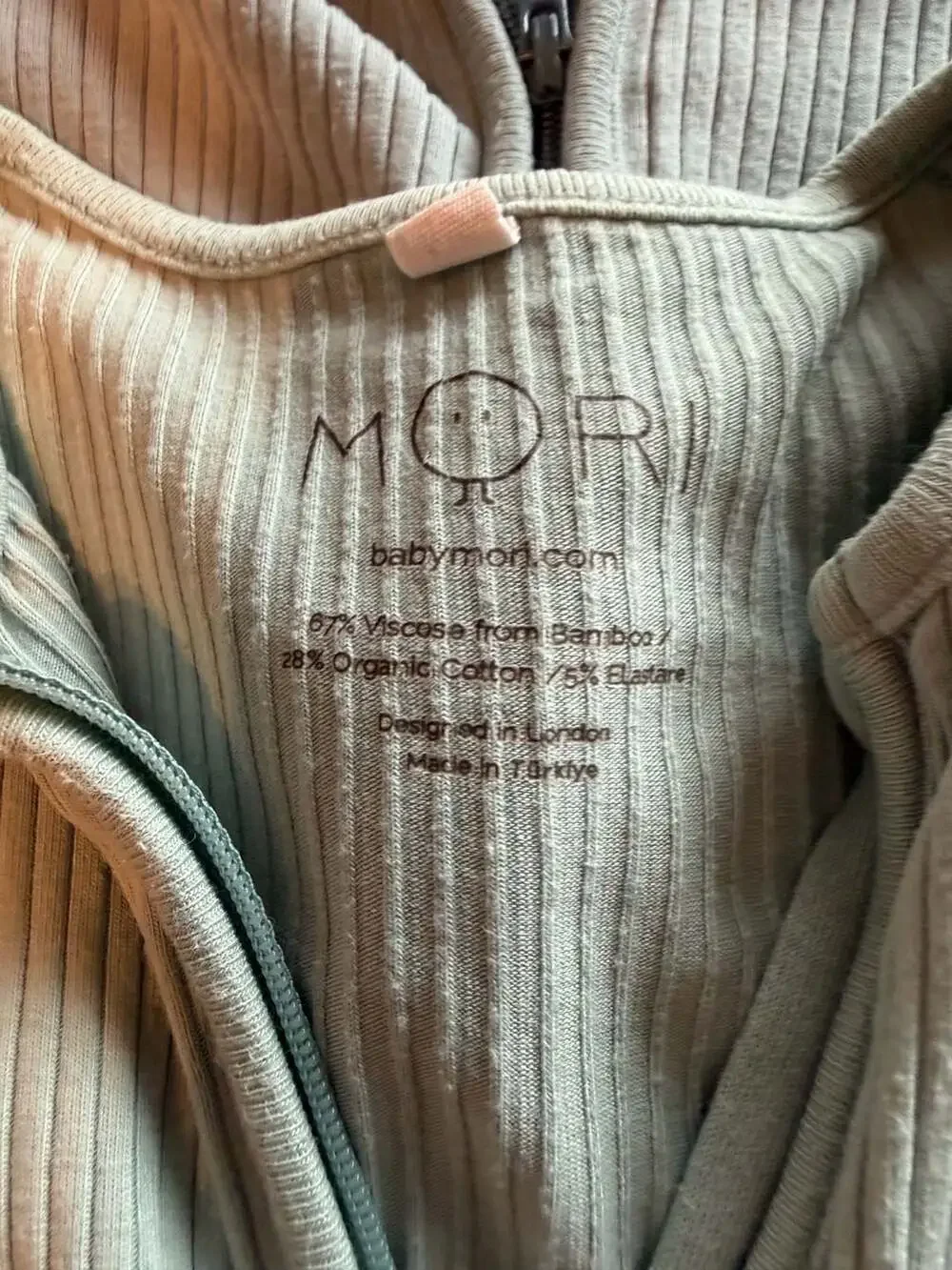 MORI Baby bamboo organic cotton Ribbed Zip Sleepsuit, 18-24 Months, Set of 2